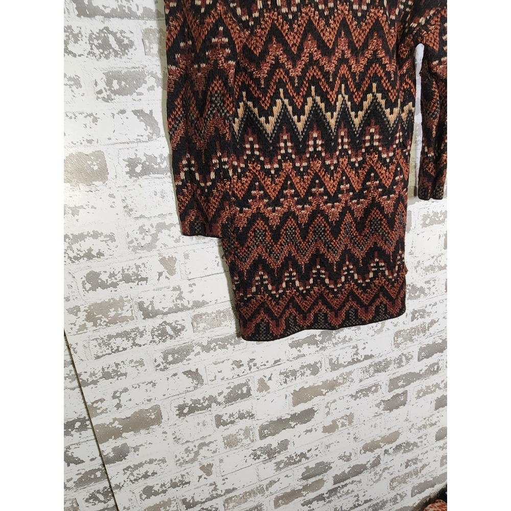 Lucky Brand Sweater Size XS Orange Black Wool Blend Aztec Long Cardigan Oversize - Picture 7 of 14
